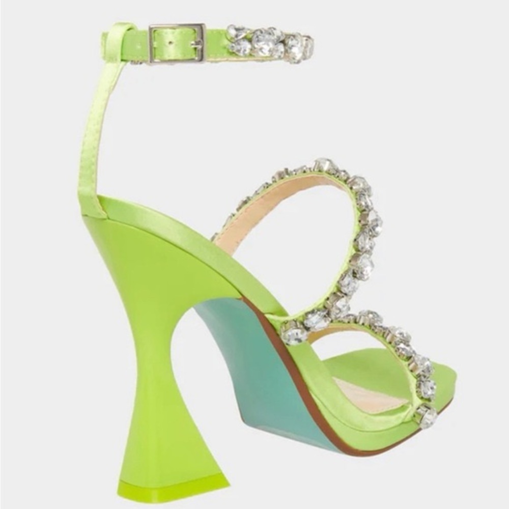 BETSEY JOHNSON SB-PERRY Ankle-Strap Jeweled Glam Green Heels Dress Sandals Sz 8 - Picture 4 of 9